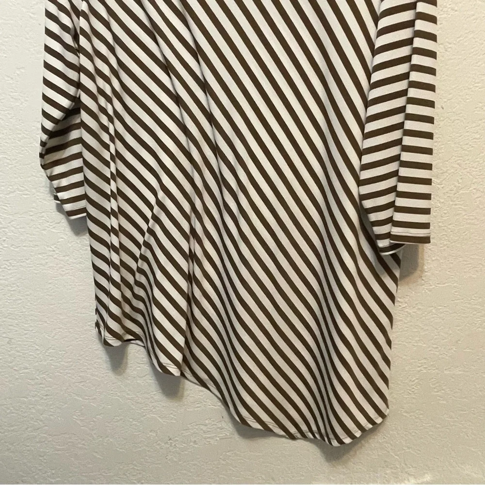 Chico’s 3 US XL Top Shirt Brown Striped 3/4 Sleeve Round Neck Stretch Women’s - Picture 3 of 8